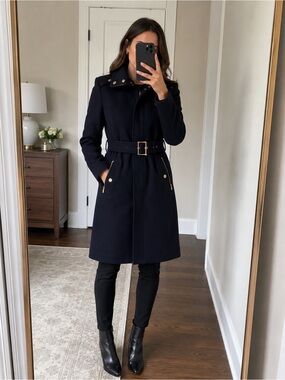 Zara Navy Wool Military Coat XS – Like New, Worn Once